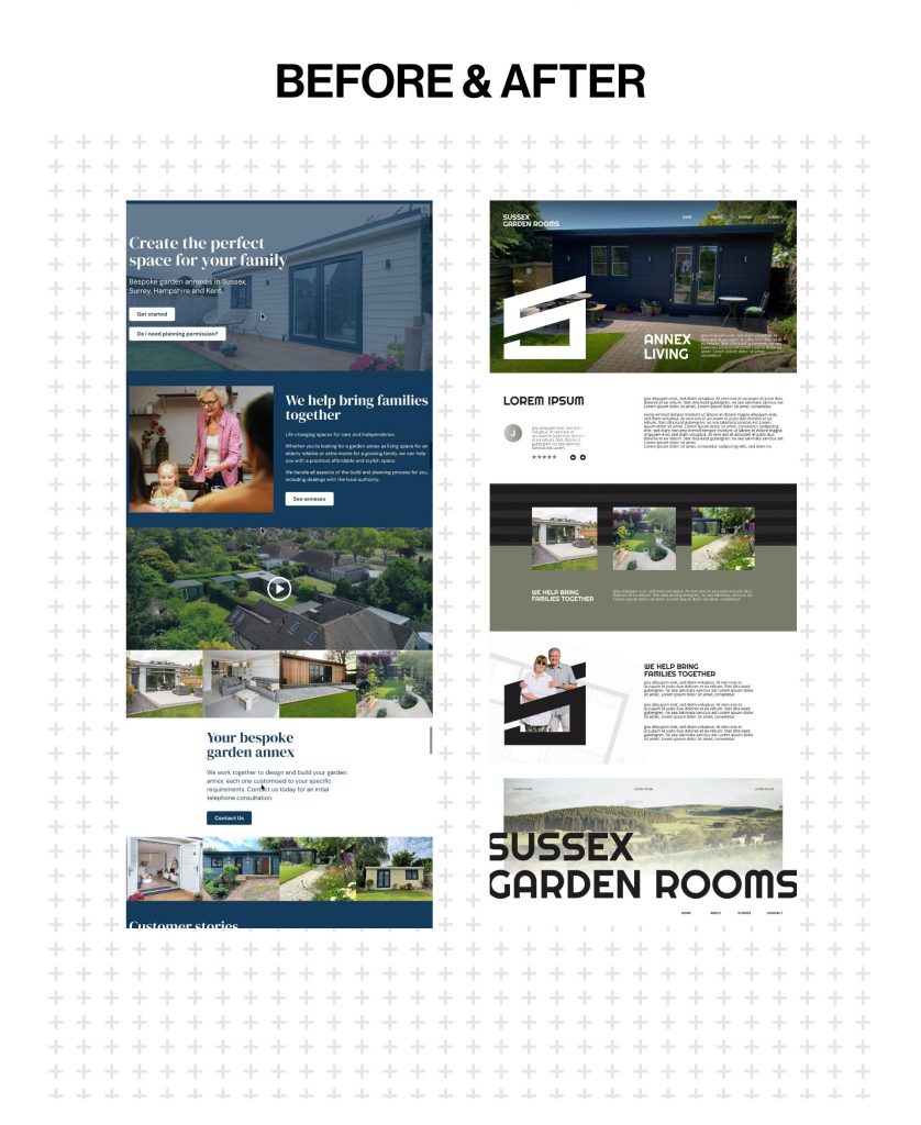 before and after website design mock up of brand application